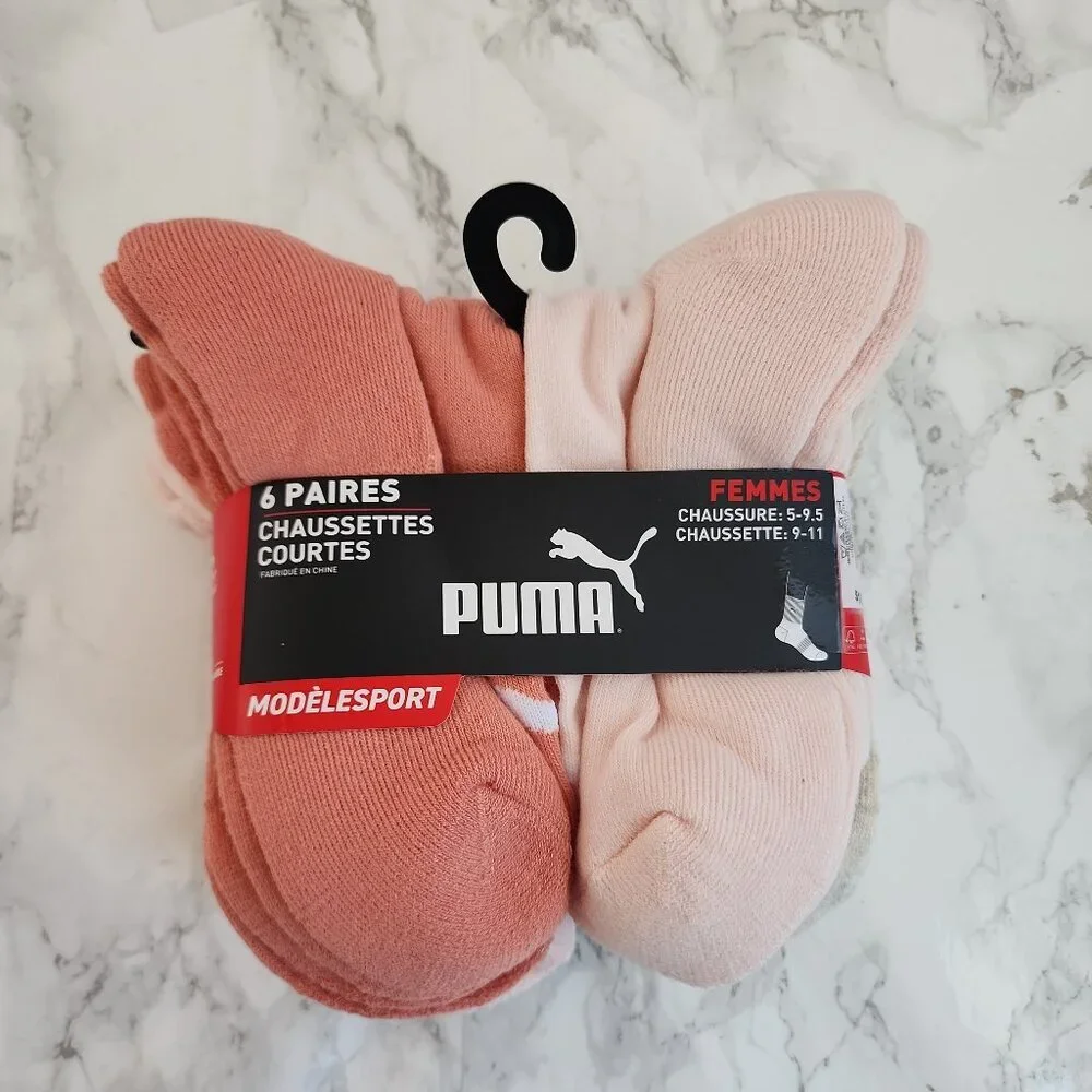 Puma Women’s Low Cut Socks 6-Pack | Pink Beige Peach | Size 5–9.5